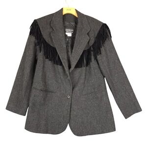 ADOLFO International Women's Wool Blazer Jacket with Fringe Western Size 8